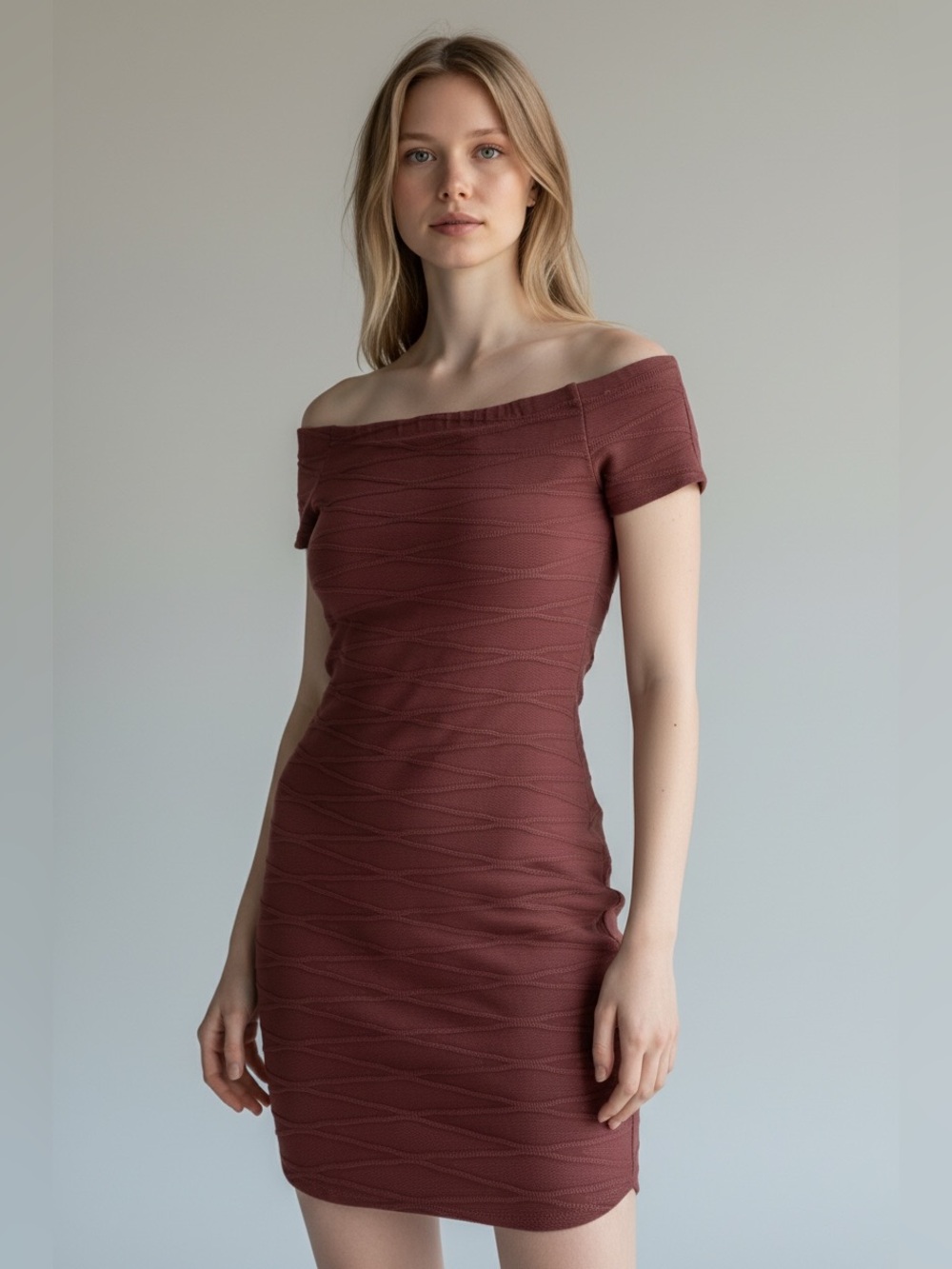 Windsor | Off Shoulder | Textured Bodycon Mini Dress | Small